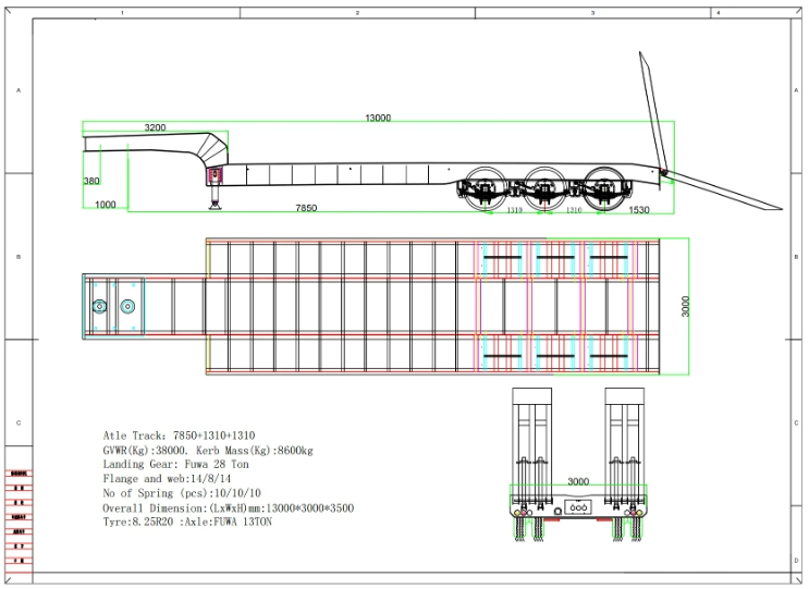 3 Lane 6 Axle 80T low bed trailer