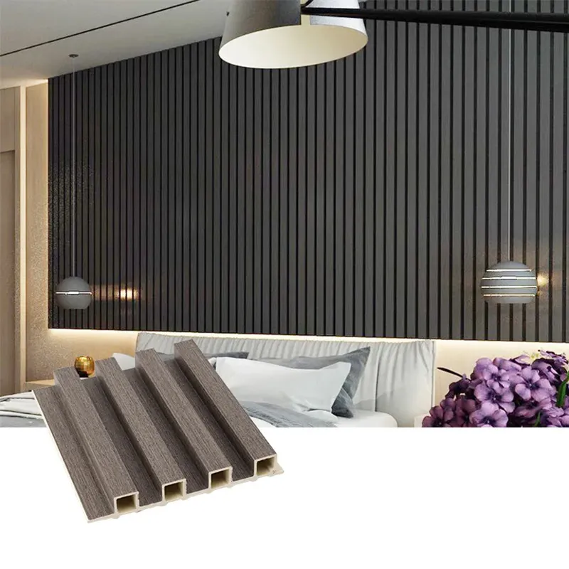 Wooden Grain Wpc Pvc Fluted Wall Cladding Panels