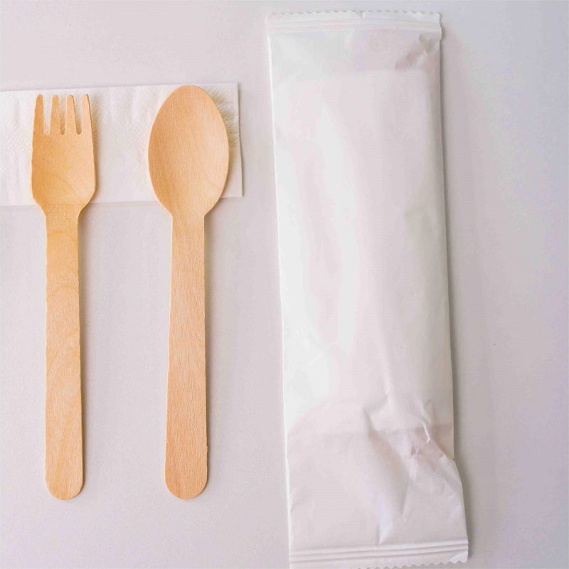 Wooden Cutlery Group 3/1 Knife Fork With Napkin