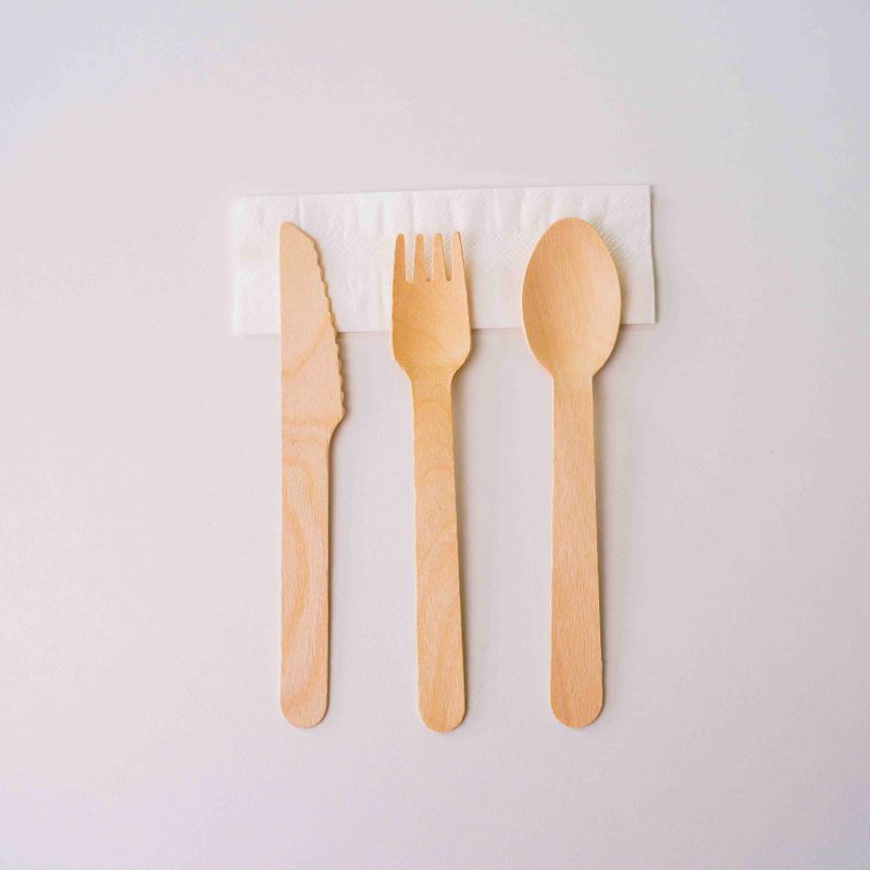Wooden Cutlery Group 3/1 Knife Spoon With Napkin