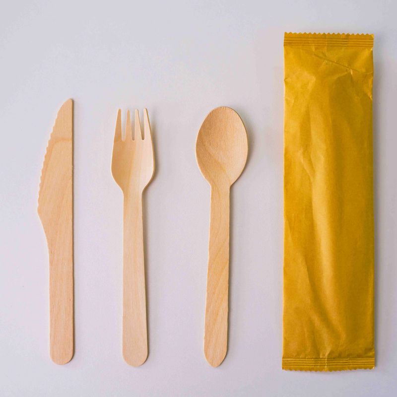 Wooden Cutlery 3/1 kit (Spoon + Fork + Napkin)