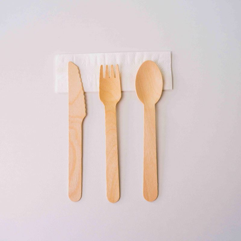 Wooden Cutlery Set 4/1 Knife Fork Spoon With Napkin