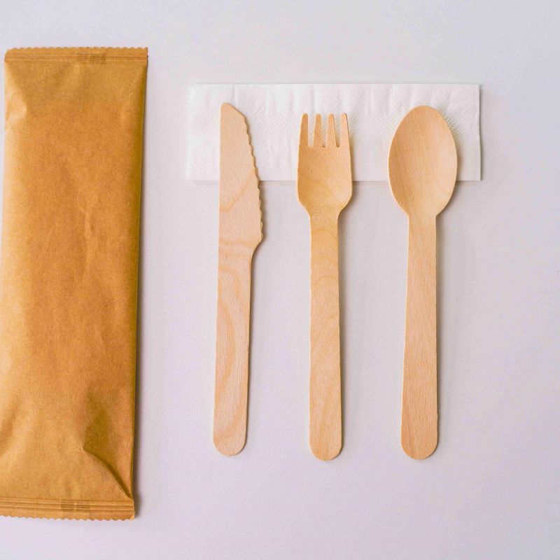 Wooden Cutlery Set 4/1 Knife Fork Spoon With Napkin