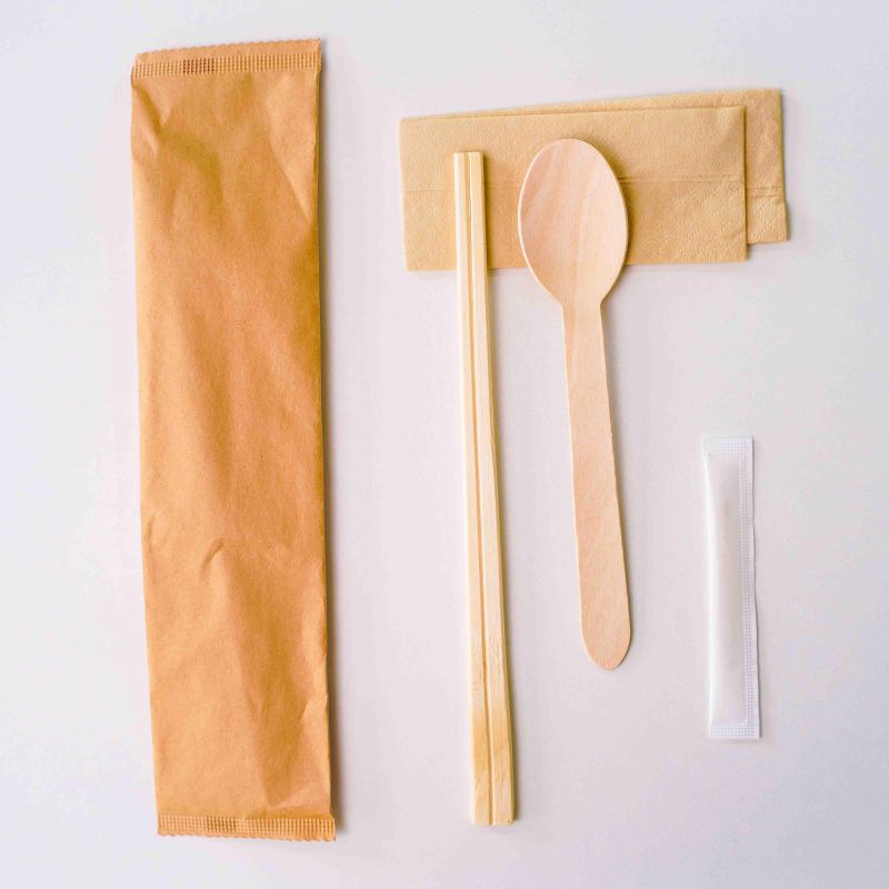 Wooden Cutlery Kit Chopsticks, Spoon, Toothpick Napkin