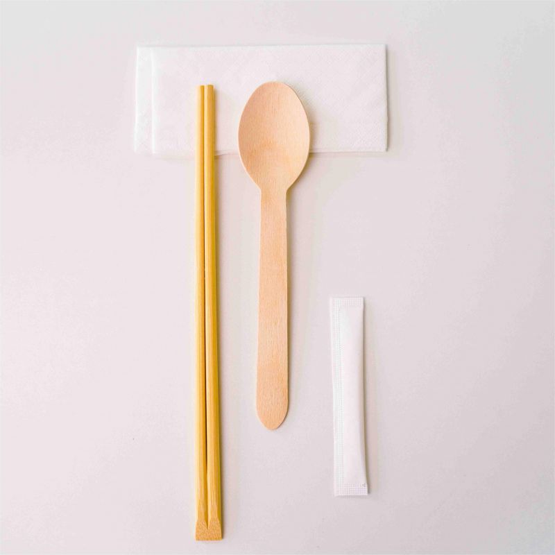 Disposable four piece bamboo tableware set