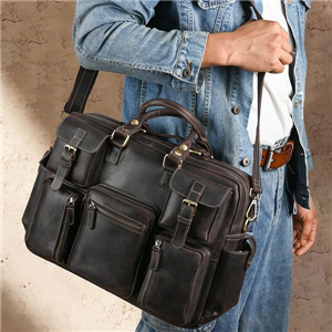 2024 Nya trendiga äkta läder Affärsväska Män Messenger Bag Stor Vintage Herr Office Laptop Portföljväska