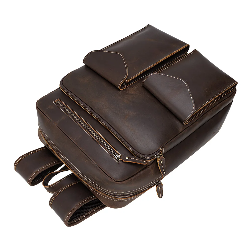 Vintage Full Grain Durable Brown Cowhide 15.6 Inch Backpack Customizable Cowhide Men's Backpack