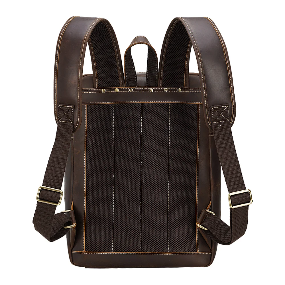 Vintage Full Grain Durable Brown Cowhide 15.6 Inch Backpack Customizable Cowhide Men's Backpack