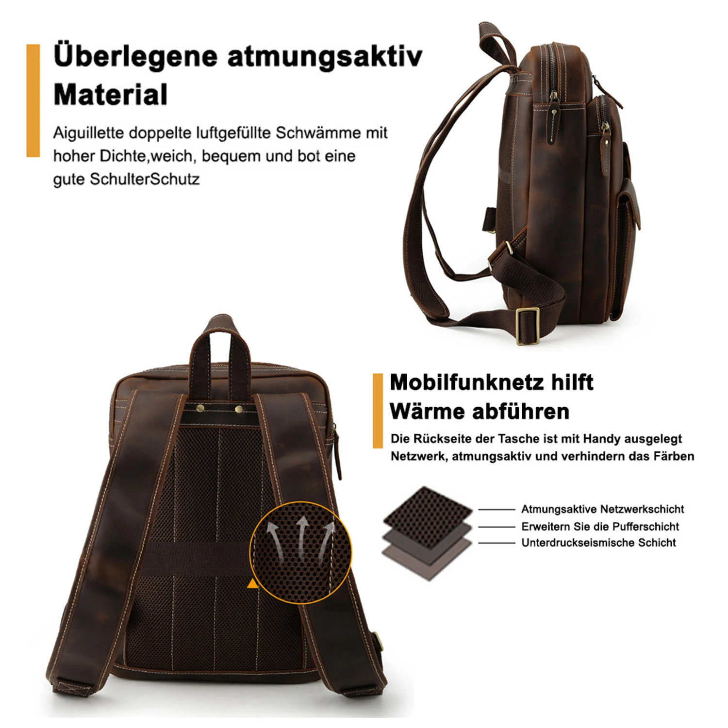 Vintage Full Grain Durable Brown Cowhide 15.6 Inch Backpack Customizable Cowhide Men's Backpack