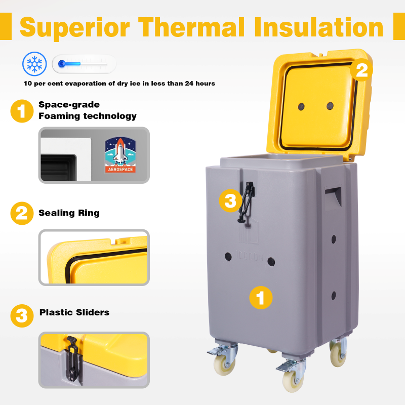 Caixas de armazenamento de gelo seco em refrigerador de plástico