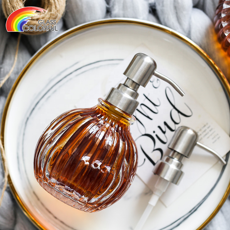 Clear Glass Liquid Soap Dispenser With Metal Pump Hand Wash Glass Bottle