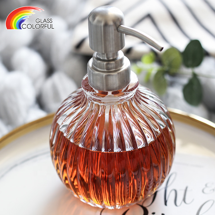 Clear Glass Liquid Soap Dispenser With Metal Pump Hand Wash Glass Bottle