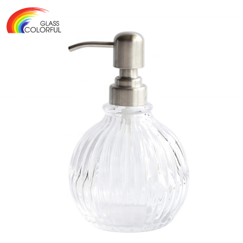 Distributeur de savon liquide en verre transparent avec pompe en métal, bouteille en verre pour lavage des mains