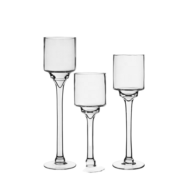 Lead Free Clear Glass Long Stem Candle Holder Wine Glass Candle Jars