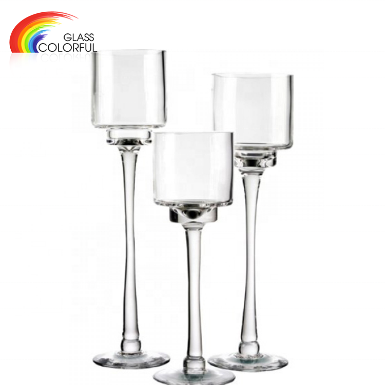 Lead Free Clear Glass Long Stem Candle Holder Wine Glass Candle Jars