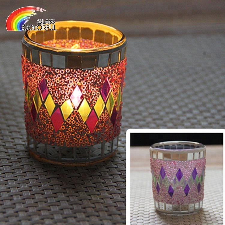 Mosaic Votive Glass Tea Light Candle Holders