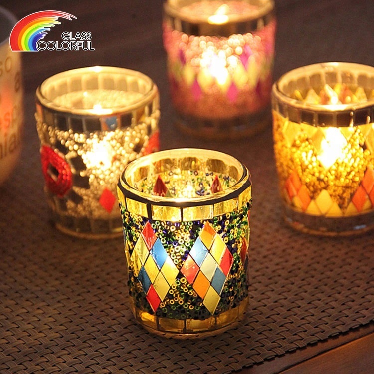 Mosaic Votive Glass Tea Light Candle Holders
