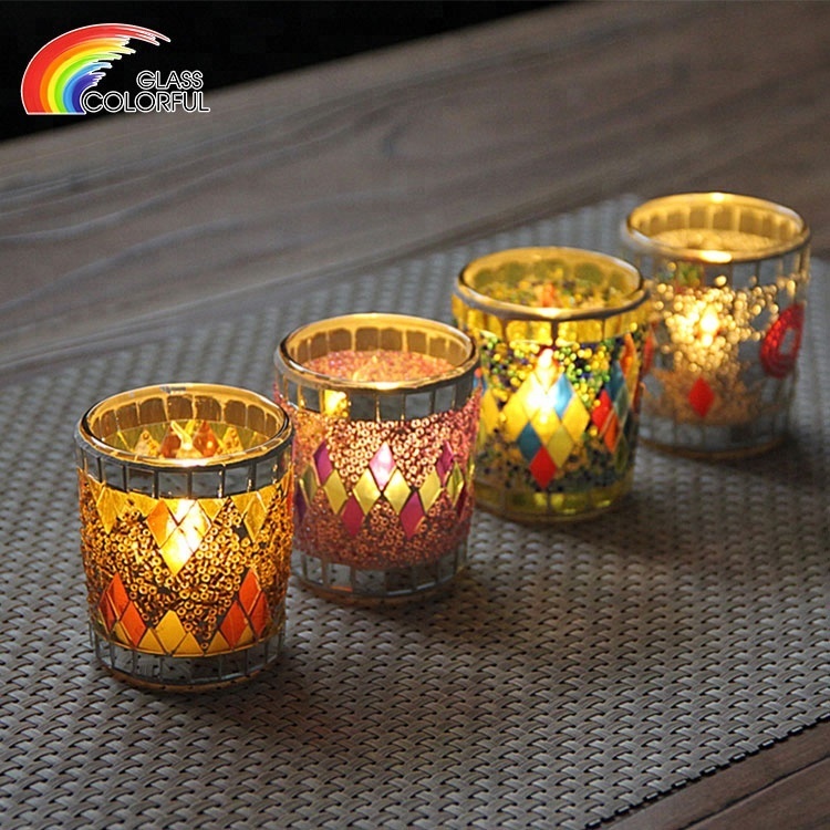Mosaic Votive Glass Tea Light Candle Holders