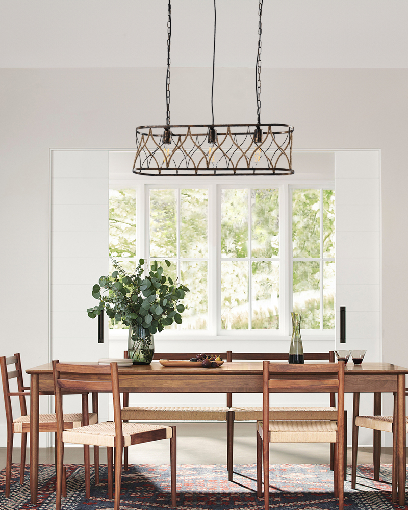 hemp rope dining table chandelier.