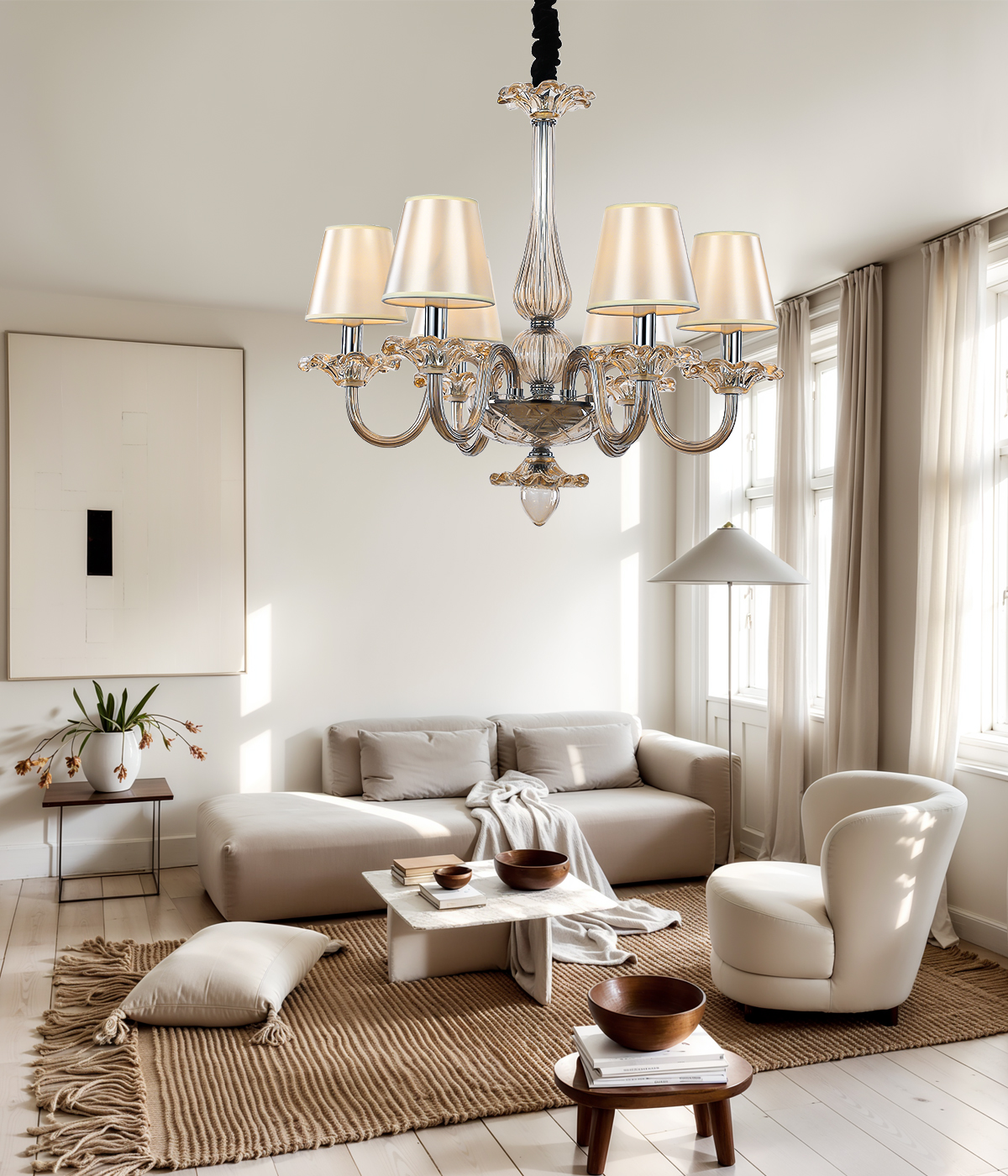 Chandelier with lampshade