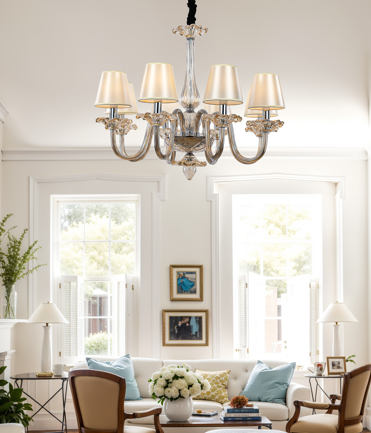 Chandelier with lampshade