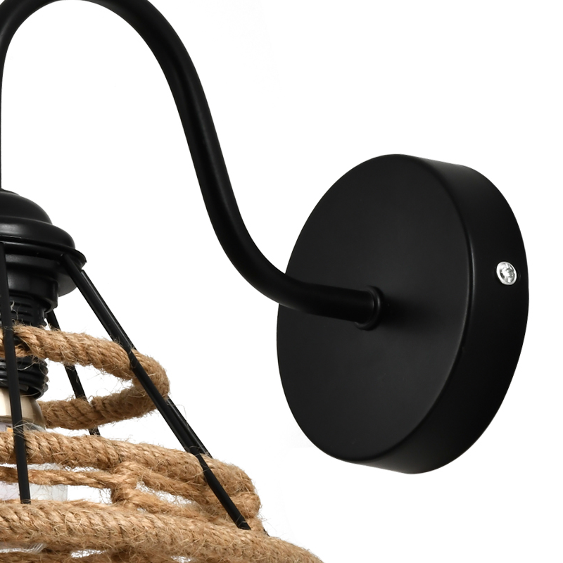 Koffiehuiskamer rode jute slaapkamer henneptouw wandlamp