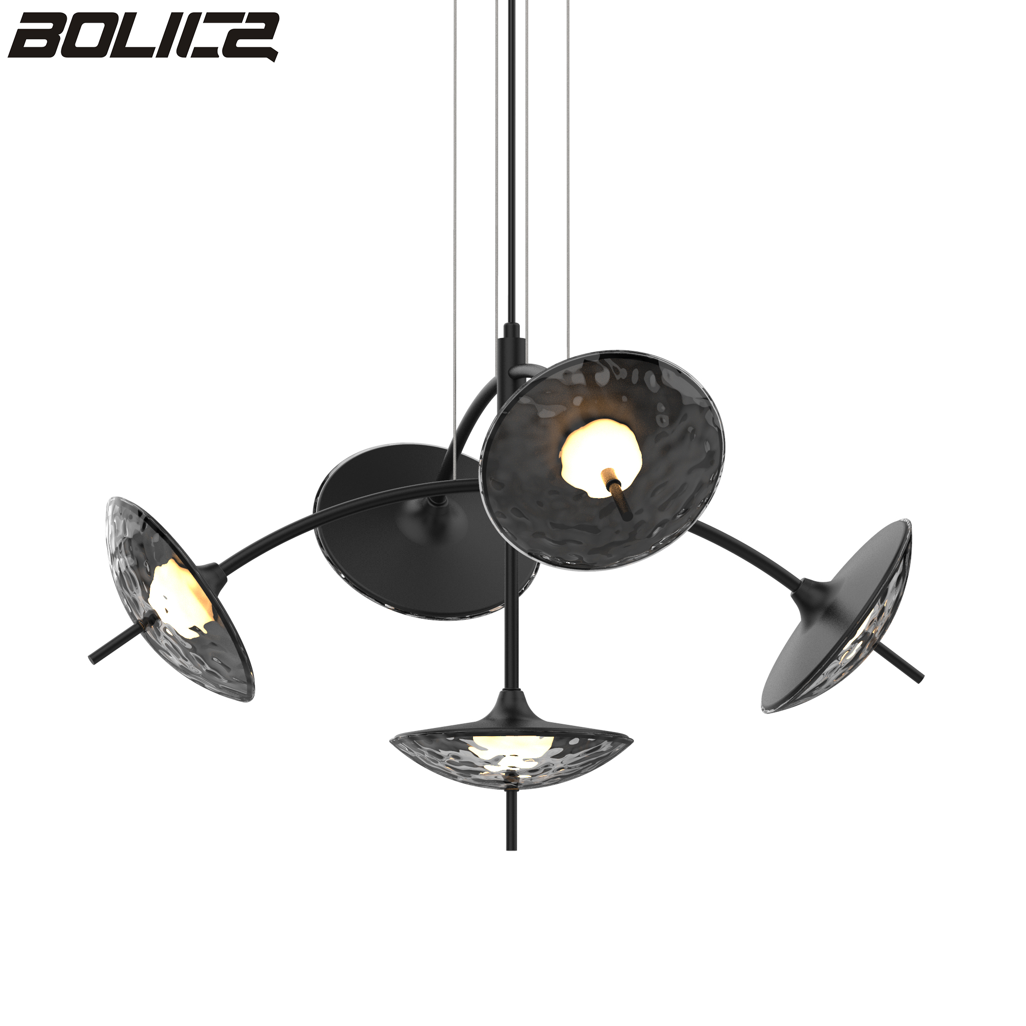Lámpara de araña moderna y sencilla de cinco luces en negro mate.