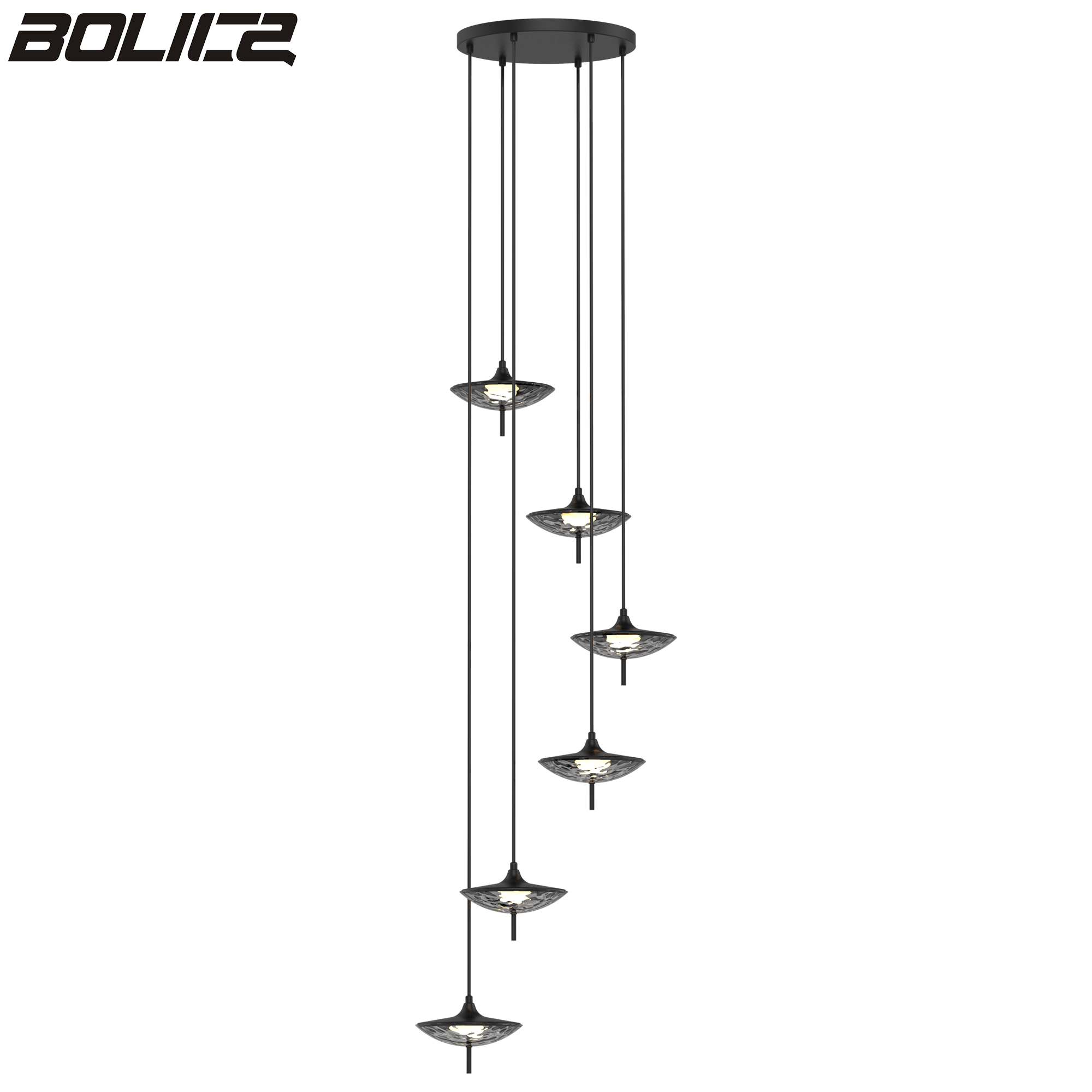 LED light string matte black long staircase chandelier