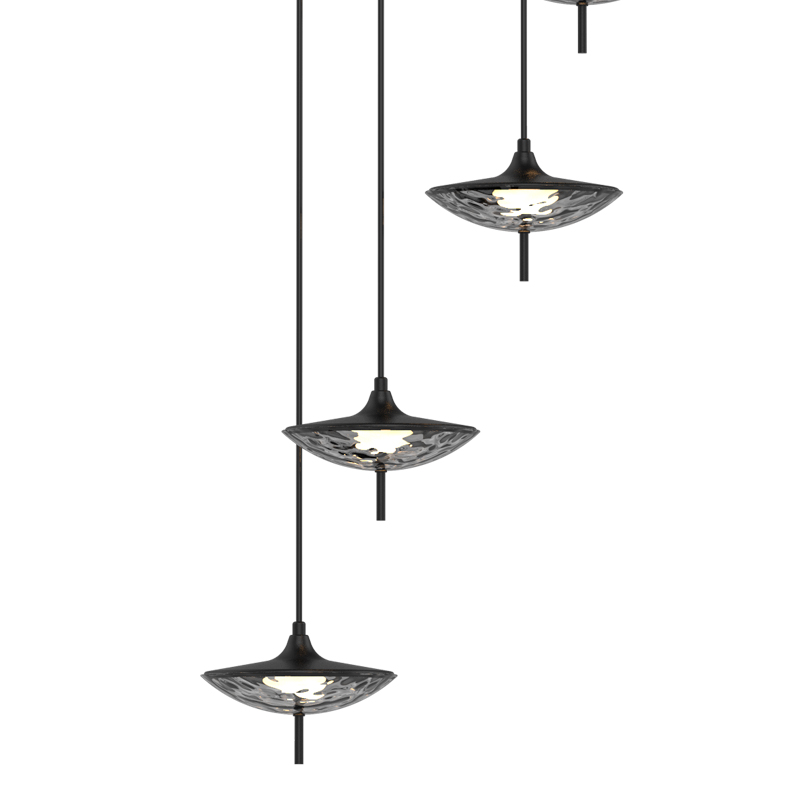 LED light string matte black long staircase chandelier