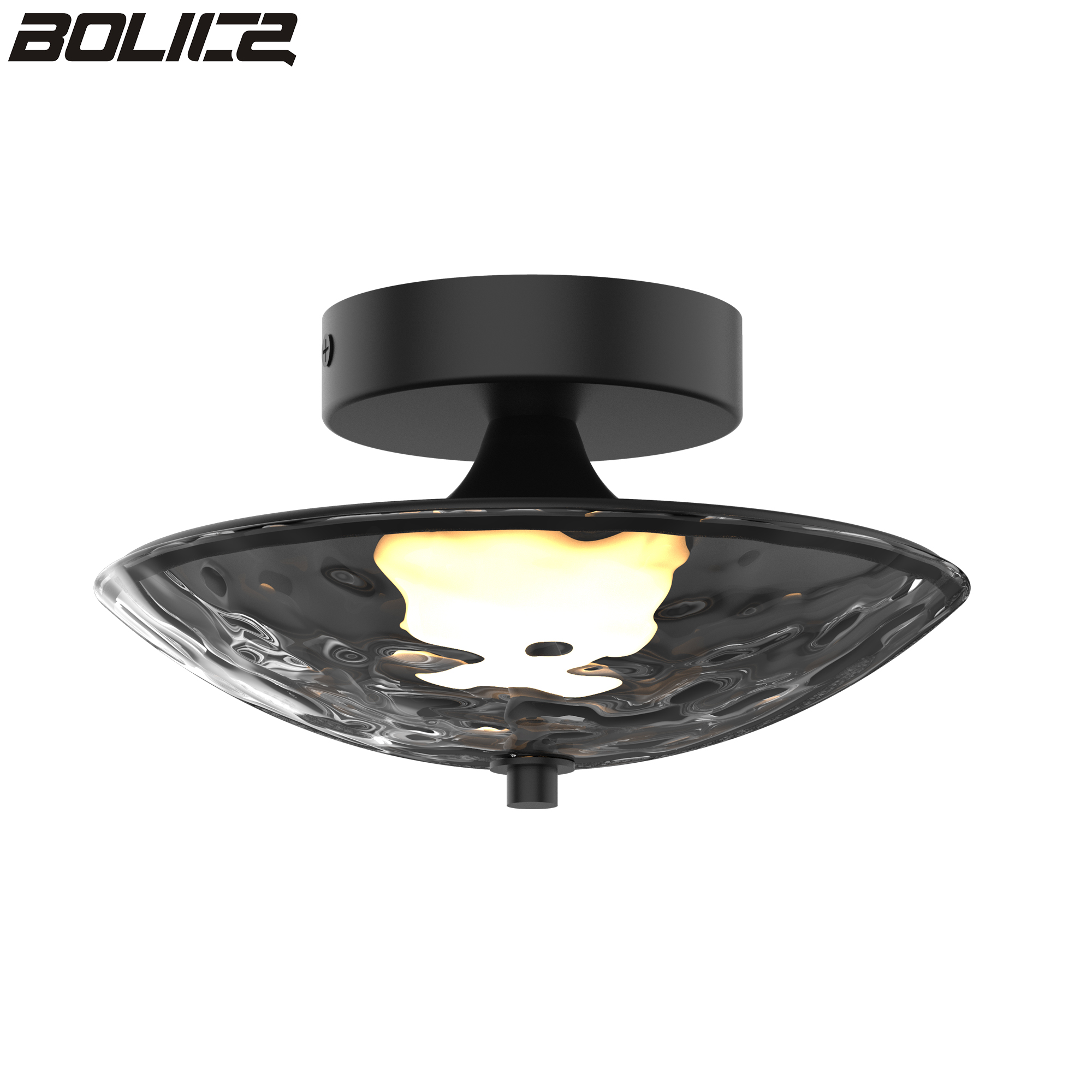 Dit is een minimalistische, zwarte plafondlamp met een waterrimpeling.