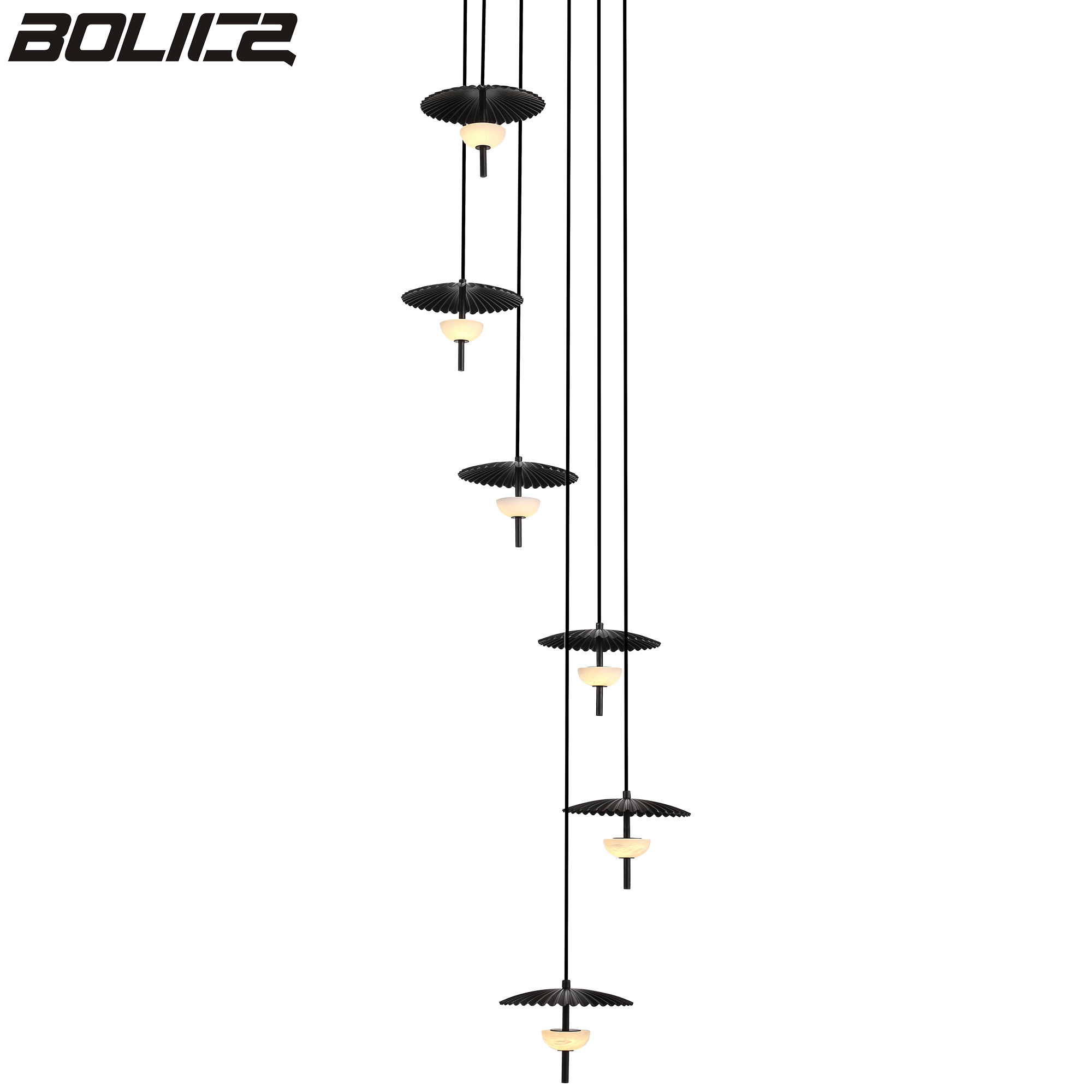 Moderne zwarte metalen trap albasten kroonluchter