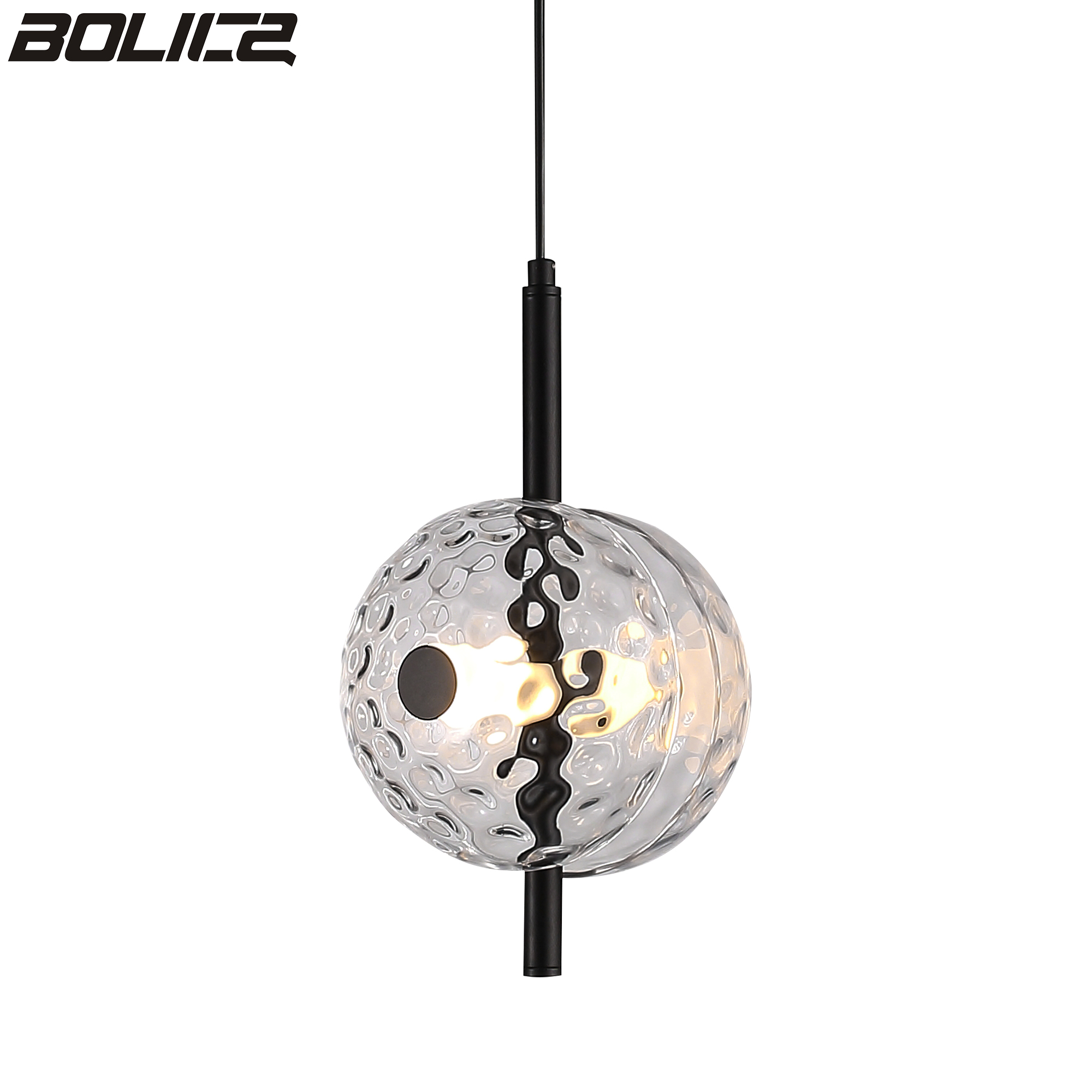 Lámpara colgante de noche de cristal negro con efecto ondulado
