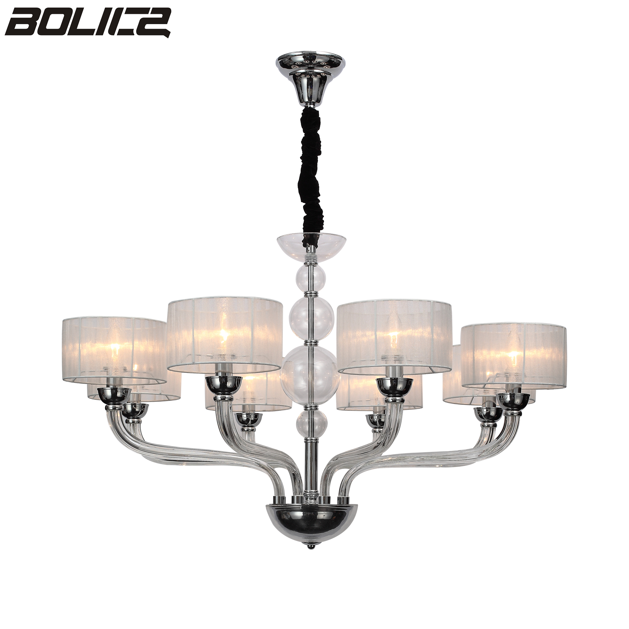 A 6-lamp European-style modern chandelier with lampshades, suitable for living rooms.