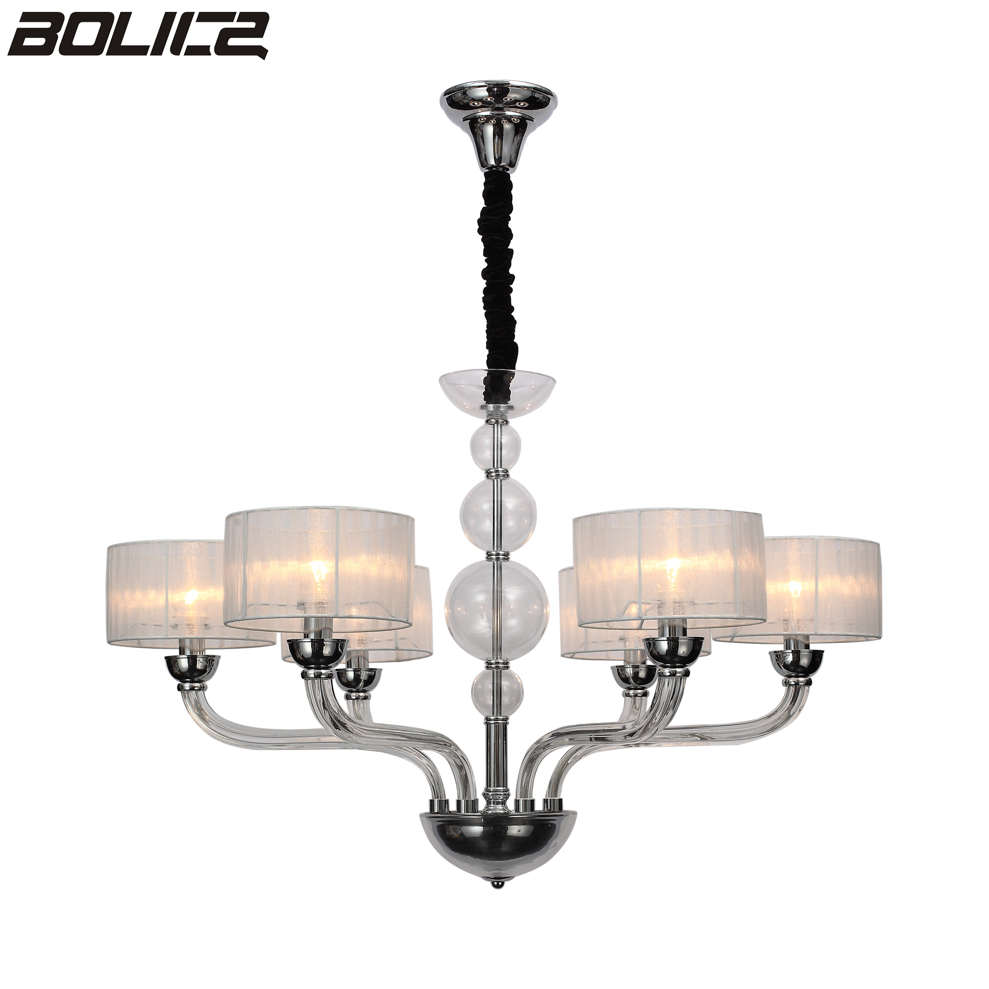 A 6-lamp European-style modern chandelier with lampshades, suitable for living rooms.