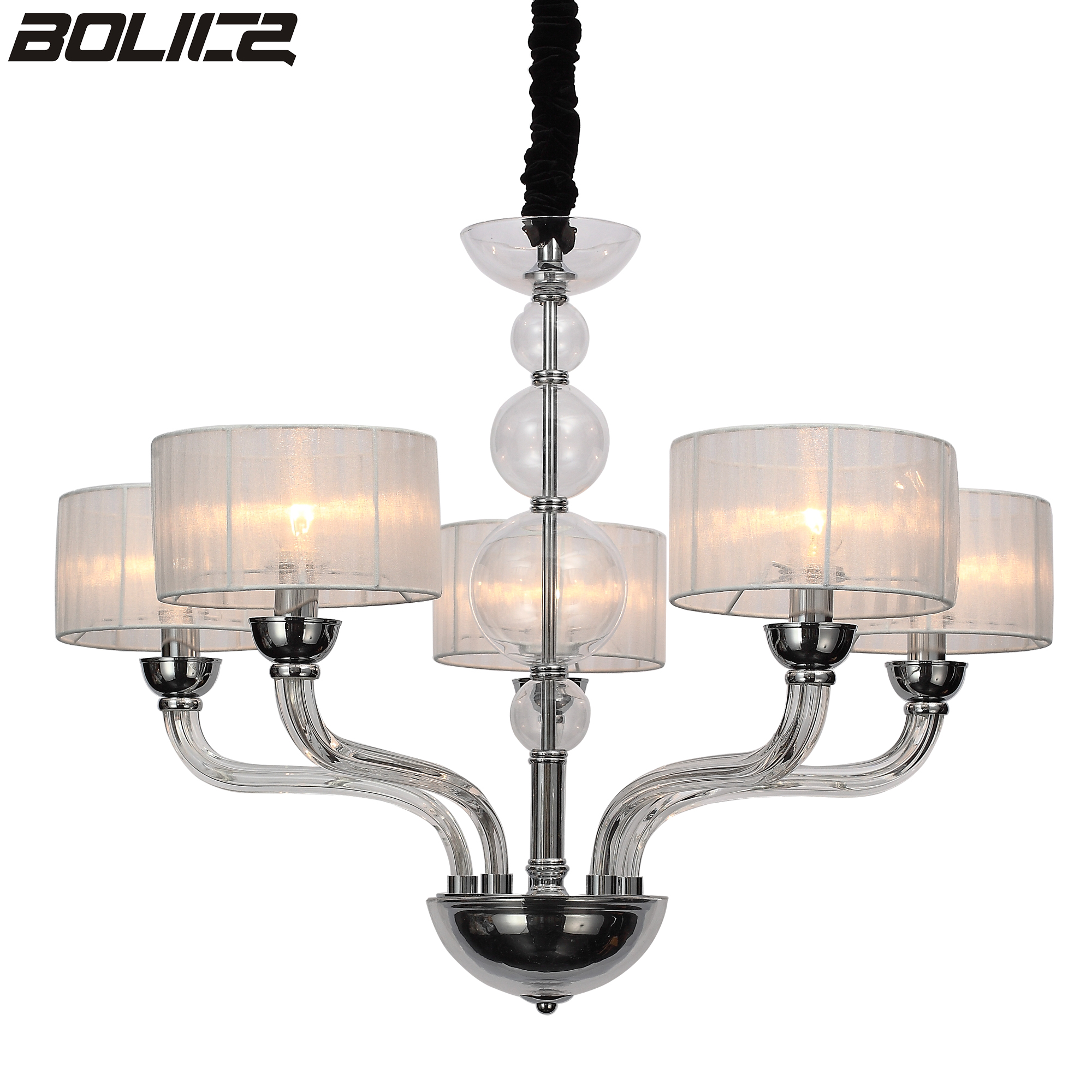 A 6-lamp European-style modern chandelier with lampshades, suitable for living rooms.