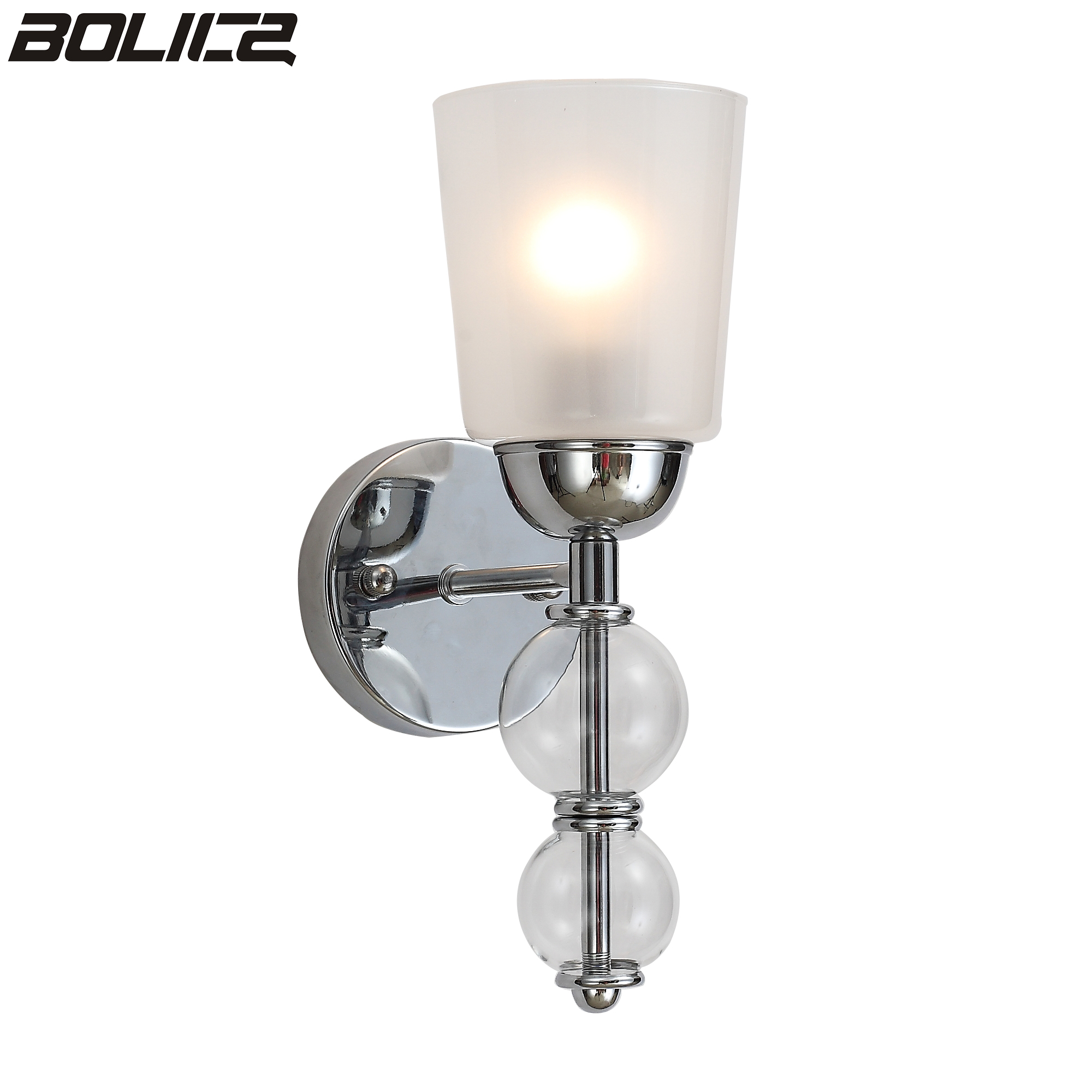 Modern wall lamp with transparent glass, suitable for hallways and bedrooms.
