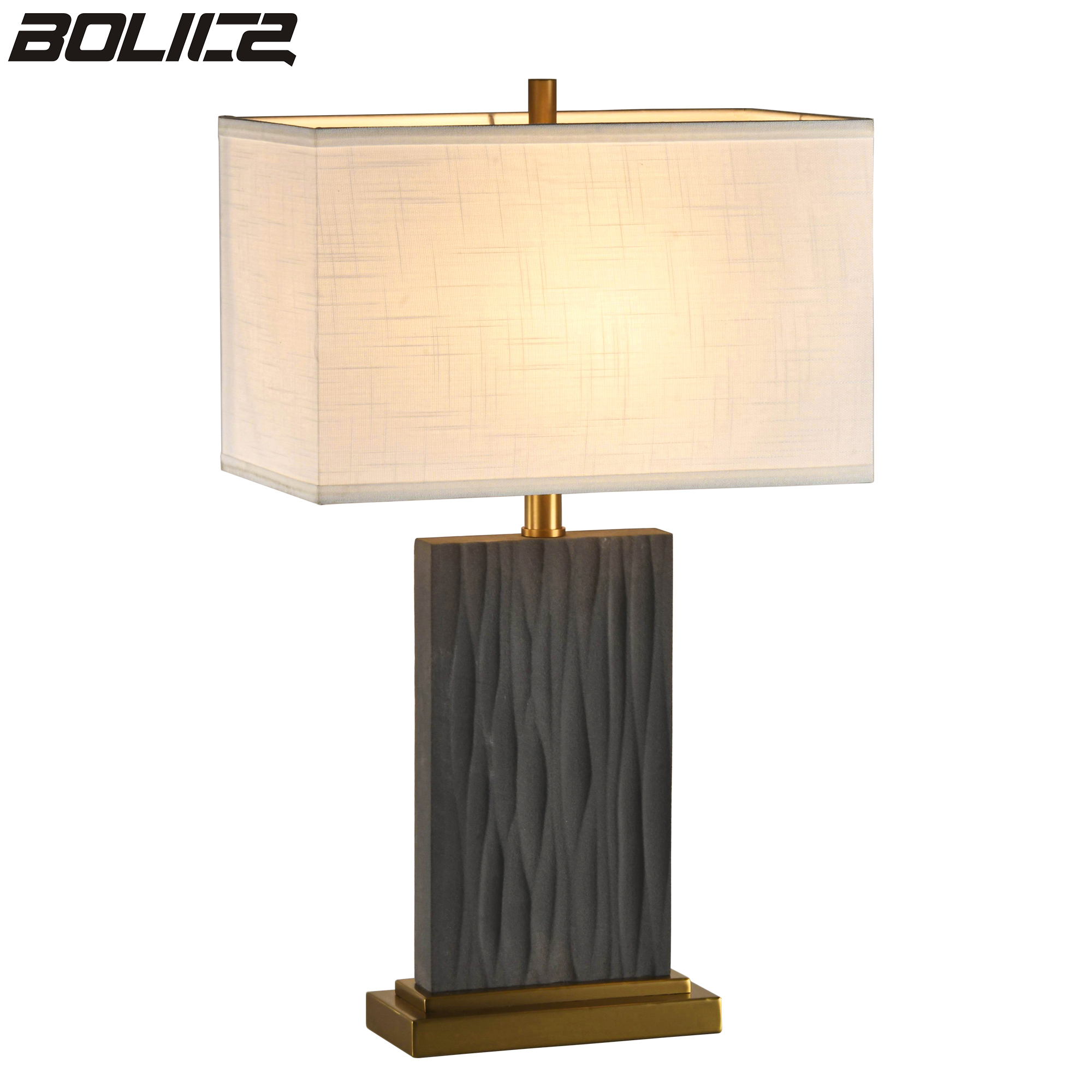 Modern minimalist table lamp, marble base, fabric lampshade.