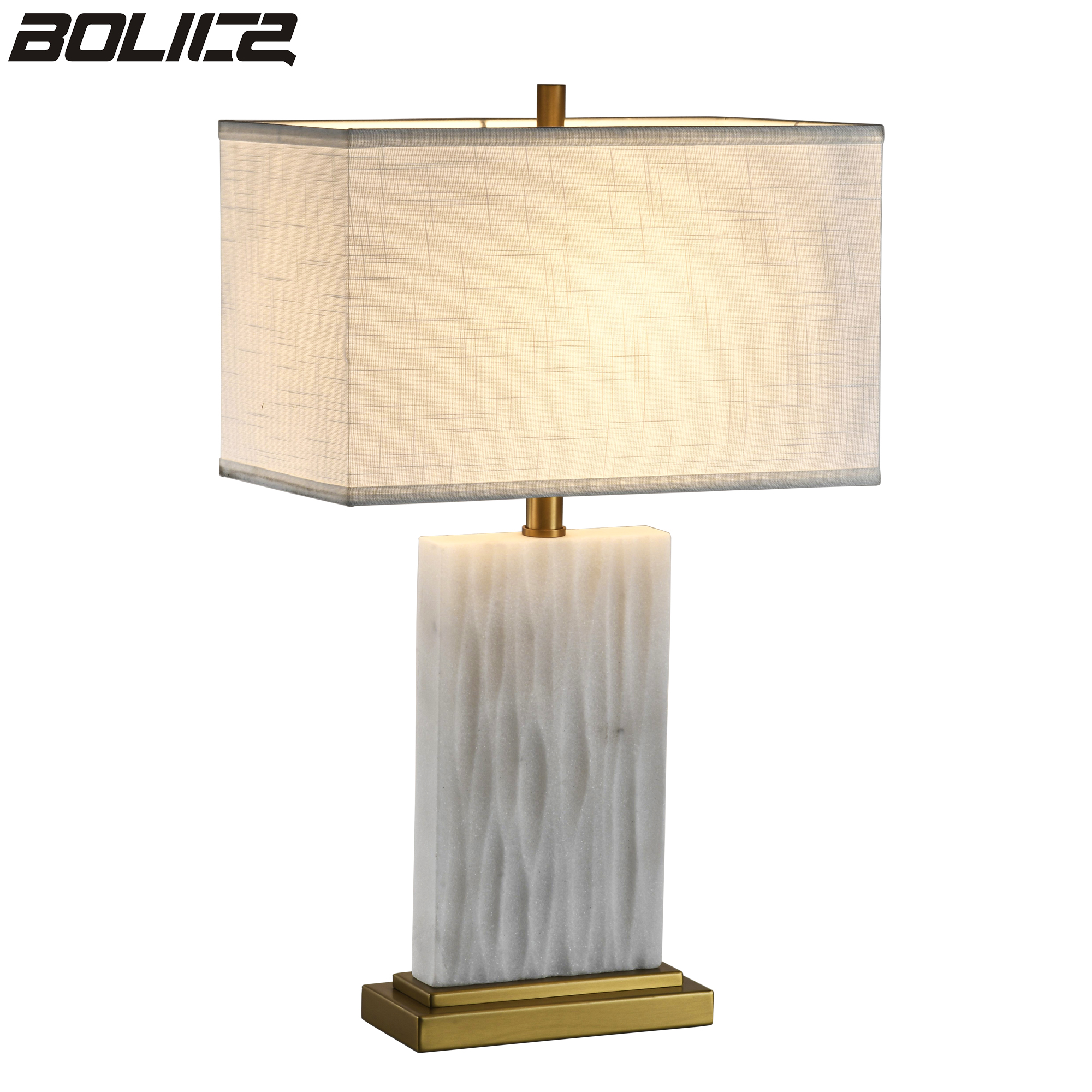 Modern minimalist table lamp, marble base, fabric lampshade.