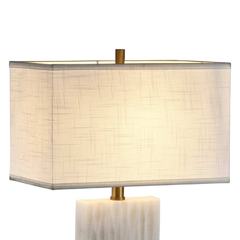 Modern minimalist table lamp, marble base, fabric lampshade.
