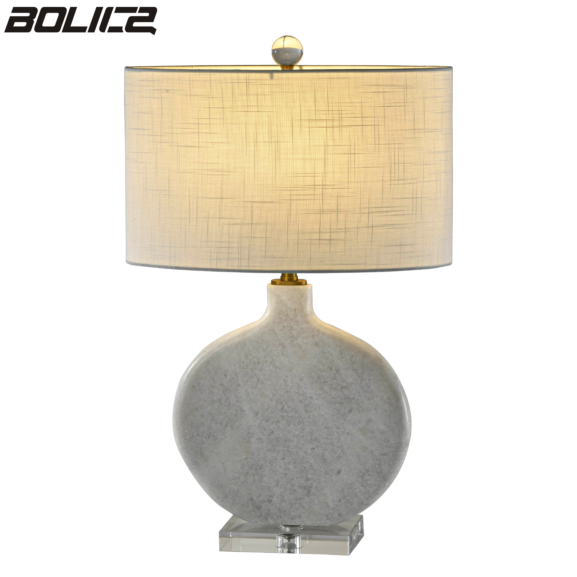 Marble Table Lamp with Fabric Shade and Desktop Ornamentation