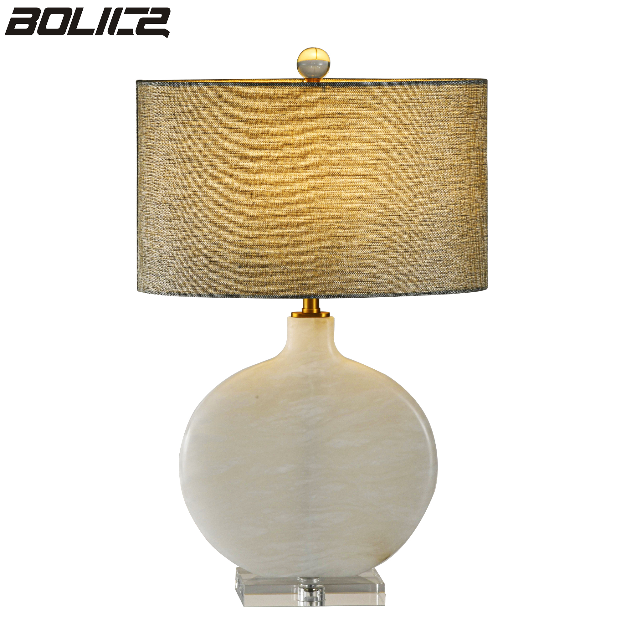 Marble Table Lamp with Fabric Shade and Desktop Ornamentation
