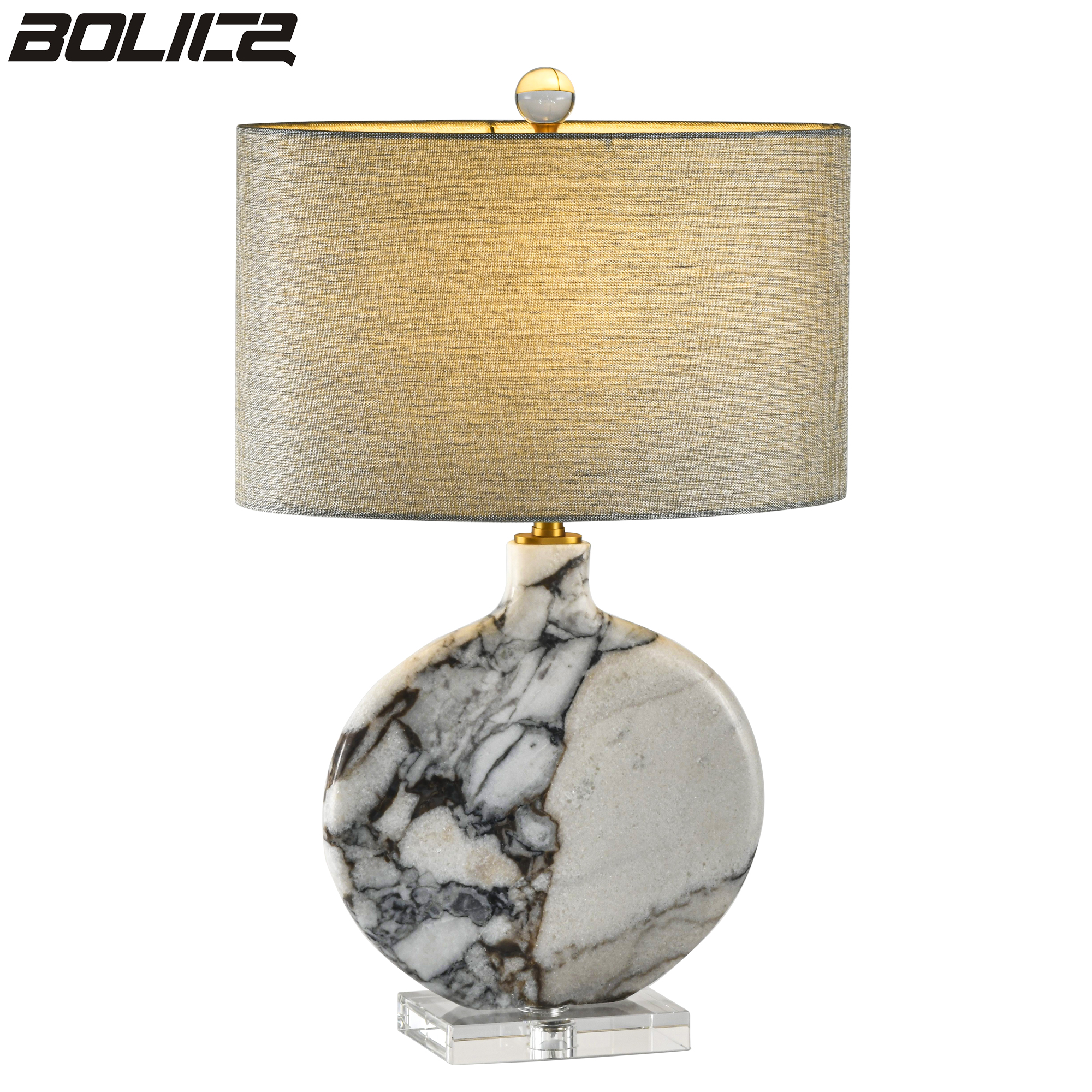Marble Table Lamp with Fabric Shade and Desktop Ornamentation