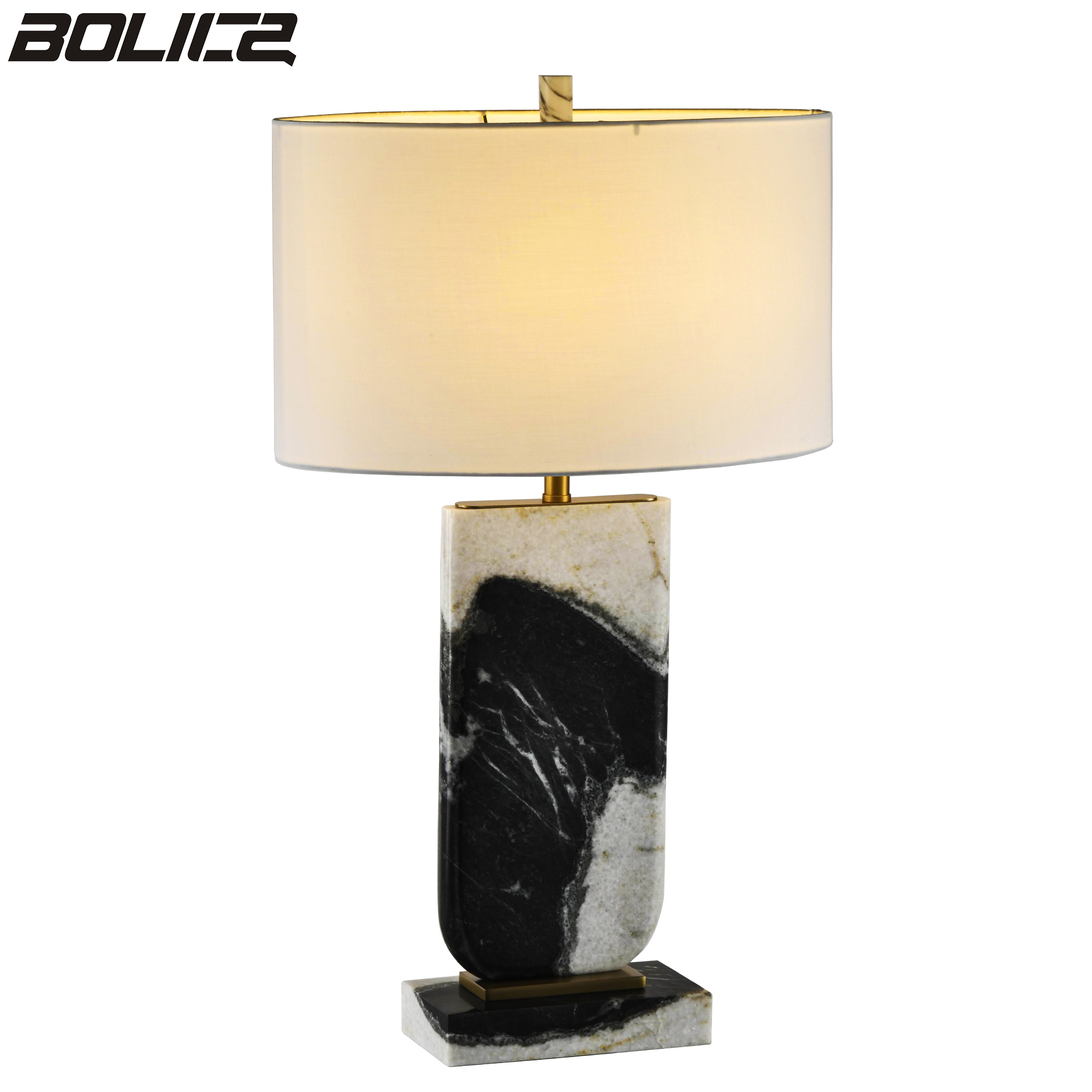 American minimalist stone bedside table with warm lamp