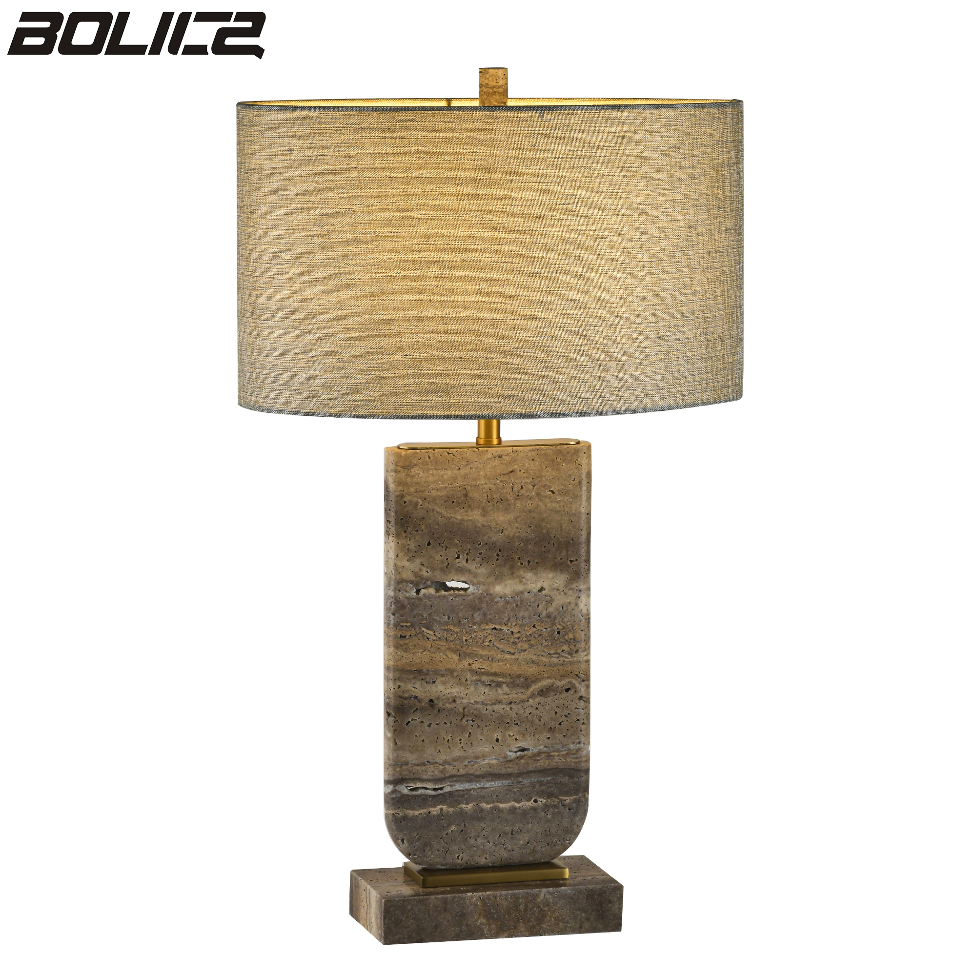 American minimalist stone bedside table with warm lamp