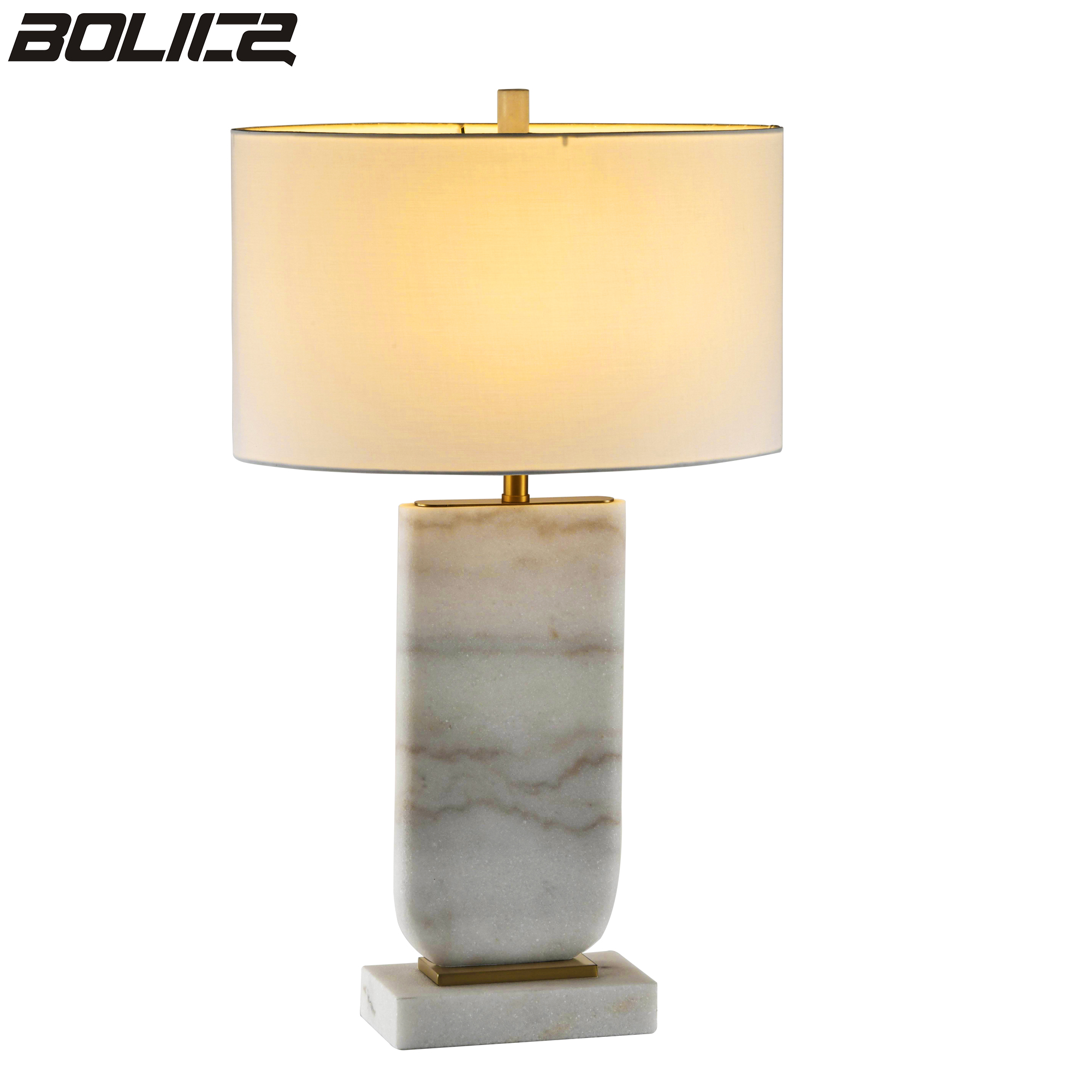 American minimalist stone bedside table with warm lamp