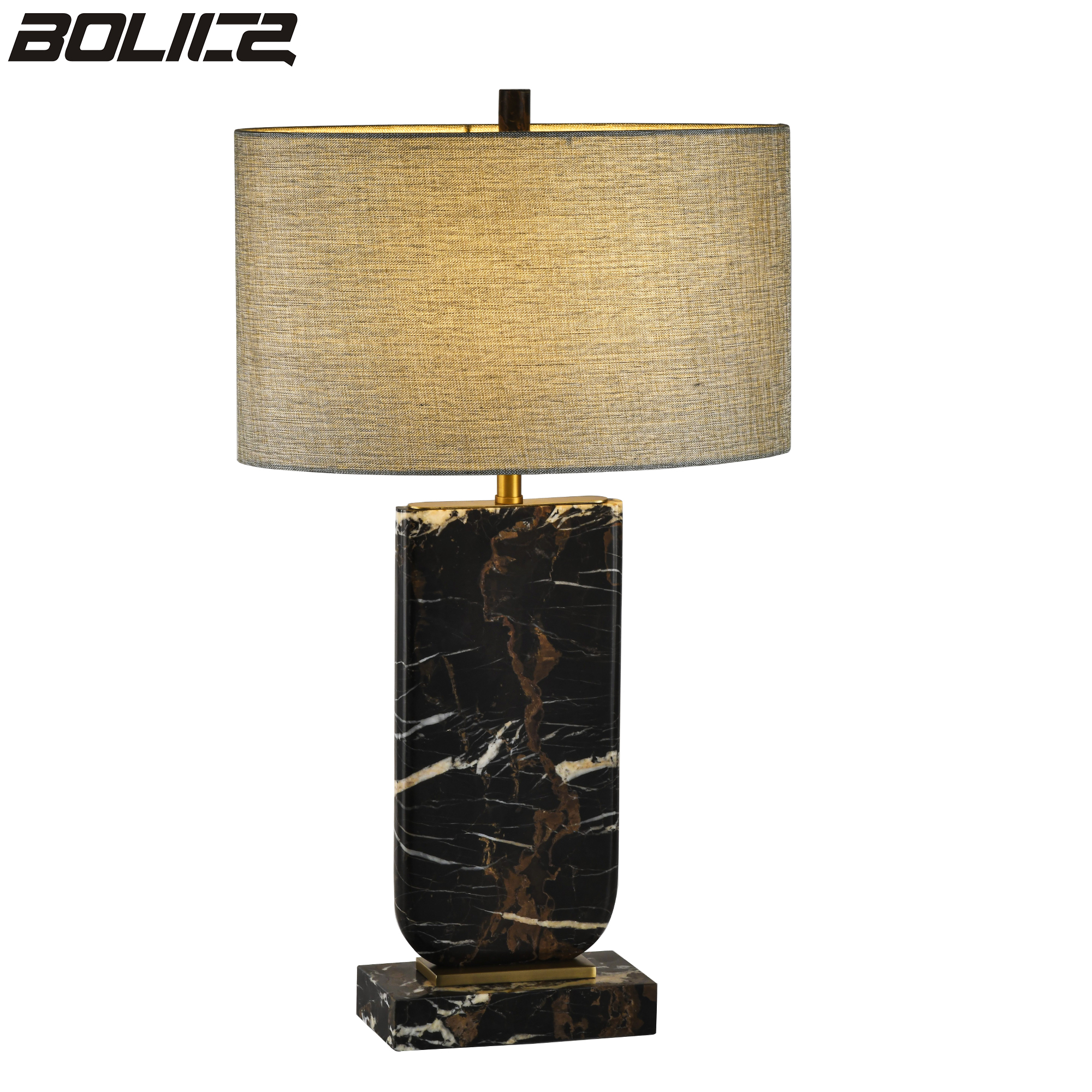 American minimalist stone bedside table with warm lamp