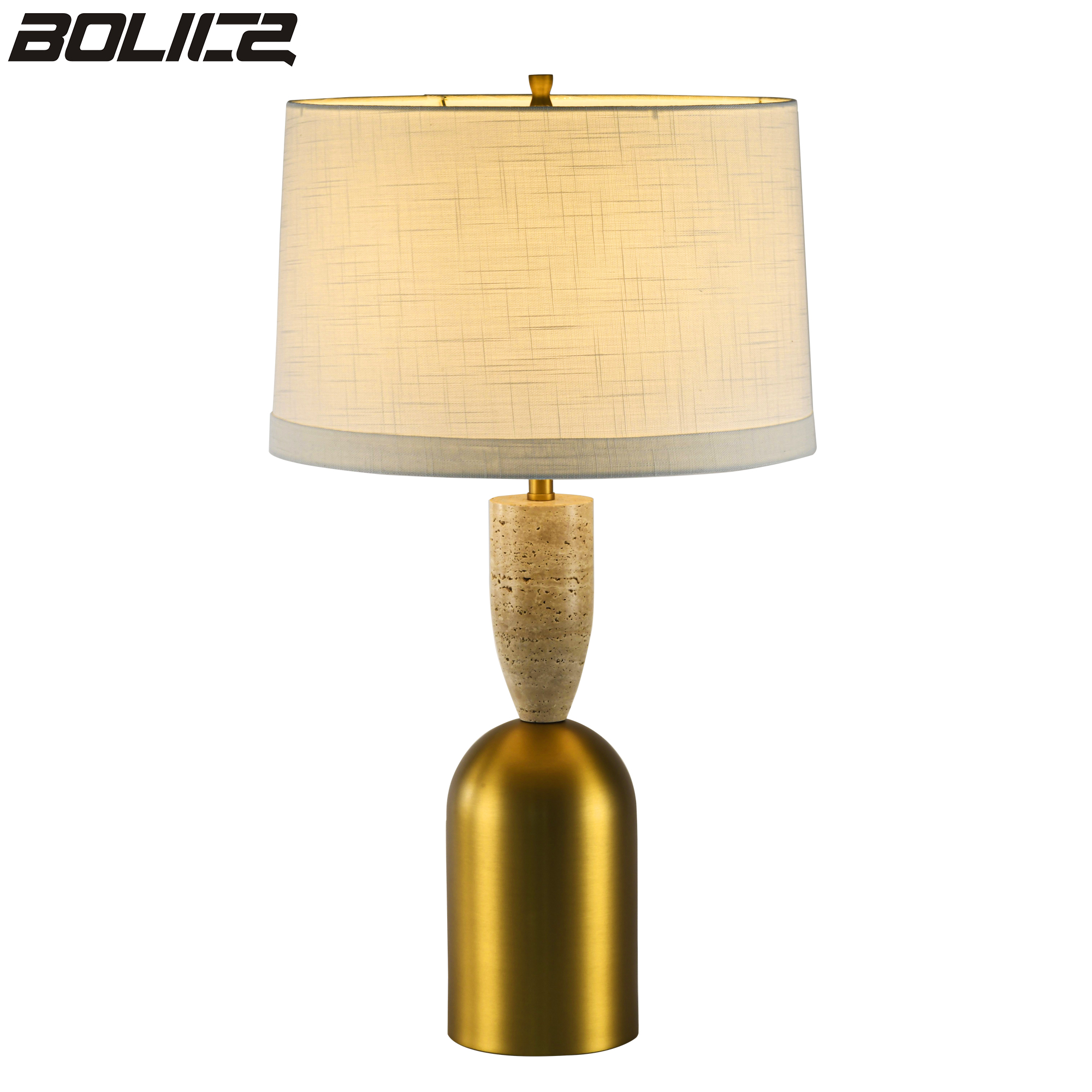 Ένα μοντέρνο μπλε μαρμάρινο φωτιστικό κομοδίνου με μπεζ λινό καπέλο, κατάλληλο για υπνοδωμάτια, σαλόνια και γραφείο.