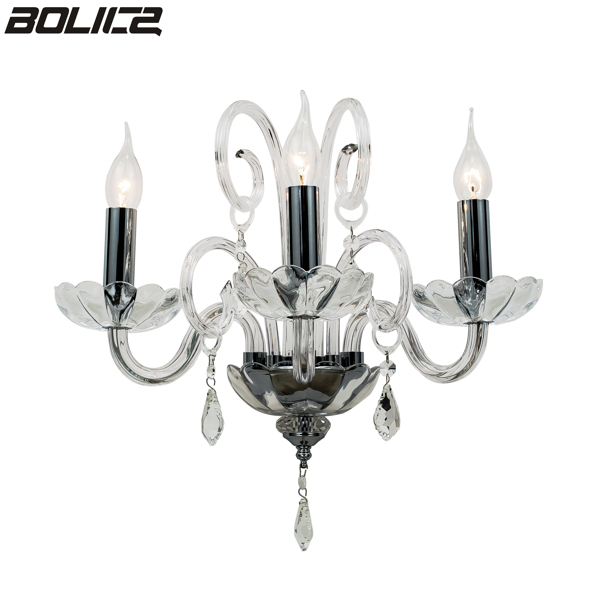 Chrome-colored transparent crystal wall lamp for bedroom hallway