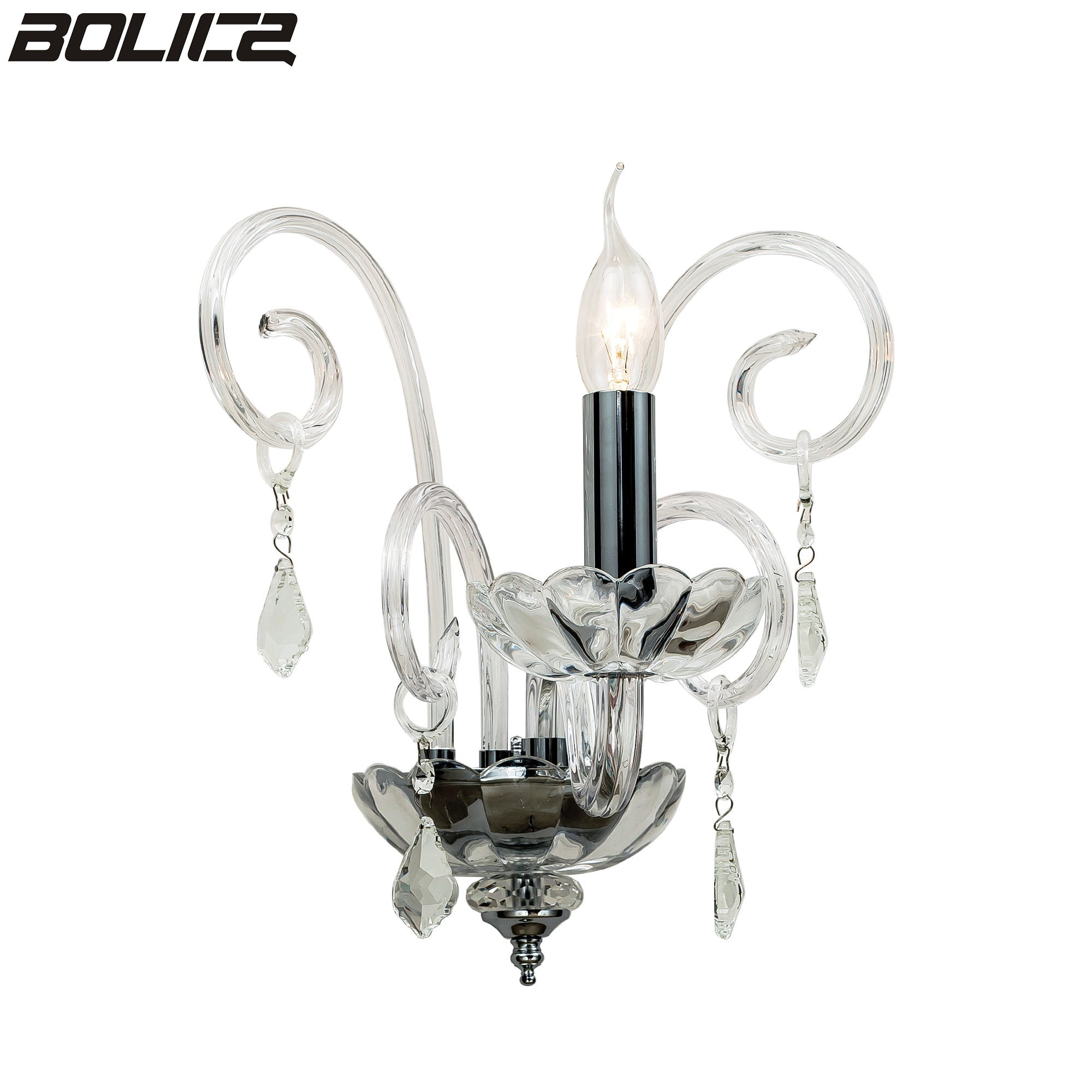 Chrome-colored transparent crystal wall lamp for bedroom hallway