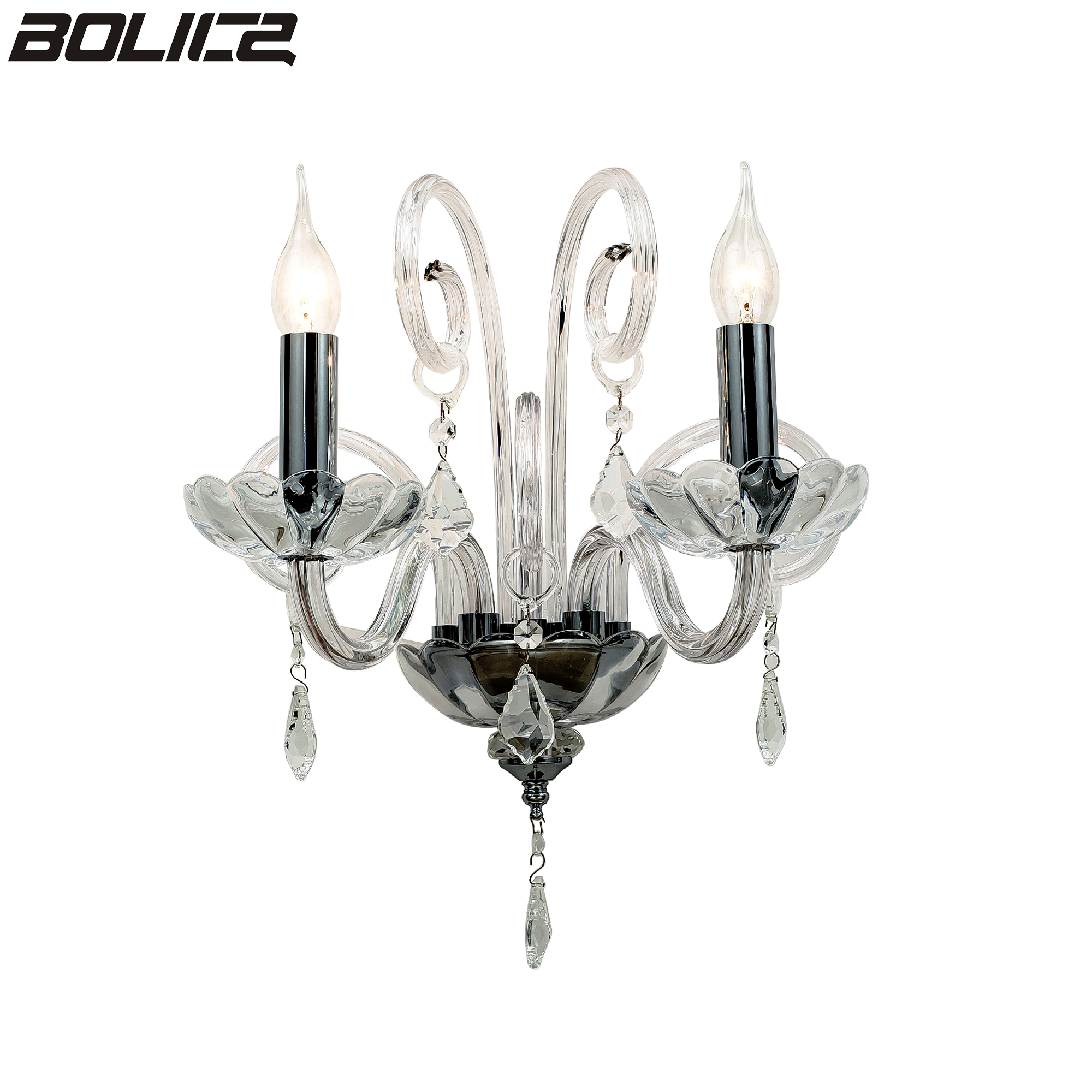 Chrome-colored transparent crystal wall lamp for bedroom hallway